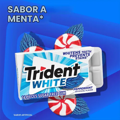 Vista 3 de Chicle Trident White de menta piperita sin azúcar, 9 paquetes de 16 piezas (144 piezas en total)