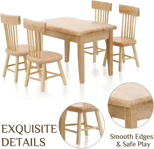 Vista 7 de Z MAYABBO Muebles de madera para casa de muñecas de mesa y silla, accesorios de casa de muñecas en miniatura para comedor, escala 1/12