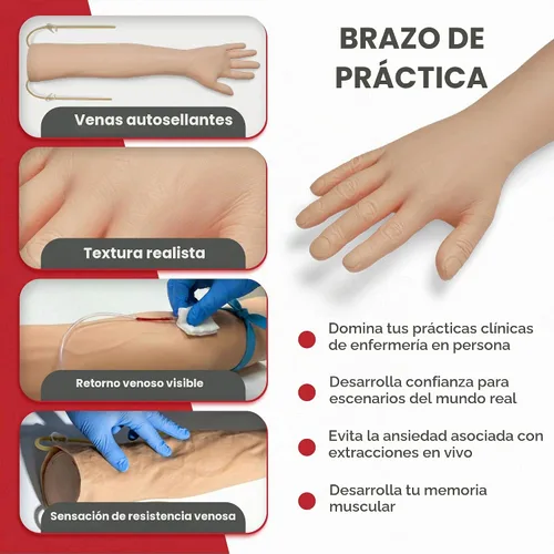 Vista 6 de Brazo de práctica para via intravenosas, brazo de práctica para flebotomía y venopunción, diseñado para entrenamiento y perfeccionamiento
