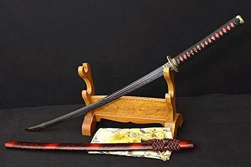 Vista 2 de Espada japonesa Samurai Katana GLW, espada de arcilla de acero plegado original, hoja templada afilada de 41 pulgadas