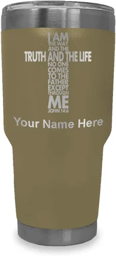Vista 11 de LaserGram Vaso aislado al vacío de 20 onzas, versículo de la Biblia John 14-6, grabado personalizado incluido (negro) Engraved Gift for Christian