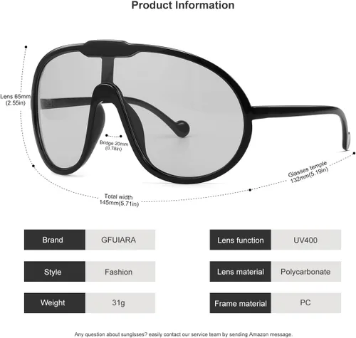 Vista 5 de Gafas de sol de gran tamaño de moda para mujeres y hombres, protección UV400