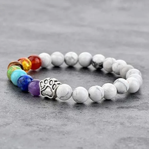 Vista 7 de 7 Chakra Natural Stone Paw Print Bracelet - Elastic Bracelets for Women, Pet Bracelet with Lava Rock Mala Beads - Dog Puppy Cat Animal