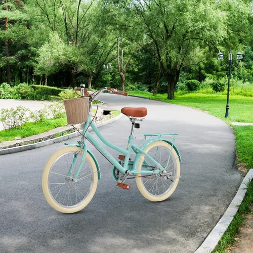 Vista 7 de Bicicleta para niñas con canasta, bicicleta de crucero retro de 20 pulgadas para niños de 7 a 13 años, bicicleta para niños grandes con guardabarros