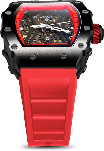 Vista 5 de Reloj mecánico automático para hombre, cronógrafo de lujo, resistente al agua, con esqueleto hueco, reloj de pulsera para hombre, correa