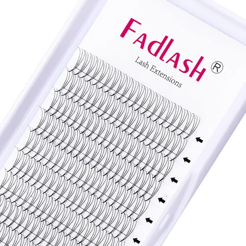 Vista 26 de FADLASH Extensiones de pestañas postizas en abanico con base puntiaguda 10D, extensiones de pestañas postizas de tallo medio, extensiones