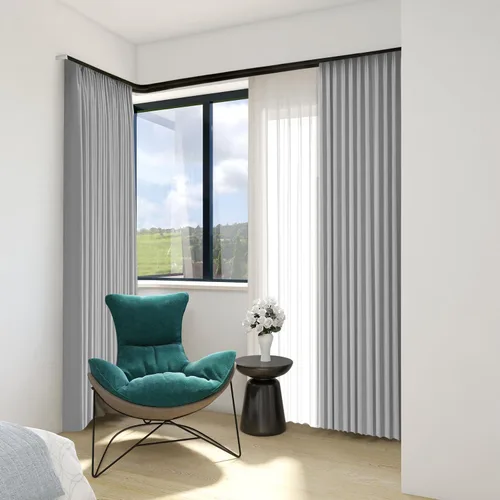 Vista 6 de Riel Doble Unido para Cortinas, Longitud Personalizable, Montaje en Techo o Pared, Rieles de Cortina Resistentes para Sala de Estar, Dormitorio