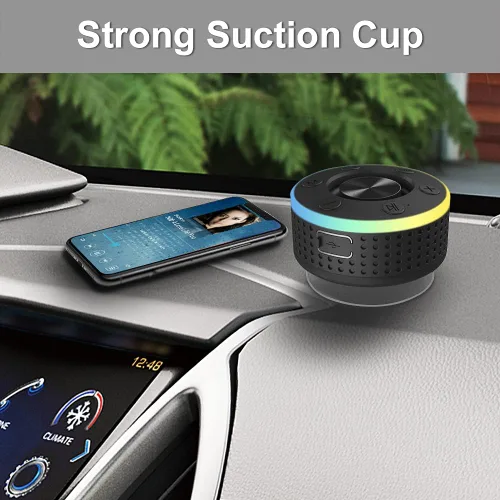 Vista 5 de Altavoz de ducha Bluetooth, altavoz portátil Bluetooth 5.3 con ventosa, altavoces inalámbricos impermeables IP7, luces RGB, micrófono integrado