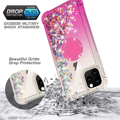 Vista 3 de Bling Moving Liquid Floating - Carcasa para iPhone 11 con soporte, color rosa Corazón brillante, TPU, cascada en movimiento, anillo de rotación