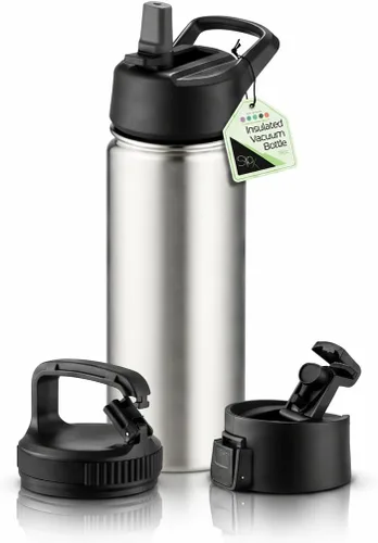 Vista 54 de SIPX™ Botella de Agua Aislada de 18 oz con 3 Tapas – Acero Inoxidable a Prueba de Fugas, Triple Aislamiento – Frío 24 Horas/Caliente 12 Horas