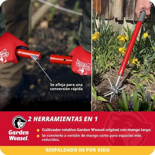 Vista 3 de Garden Weasel Cultivador Rotativo y Labrador Manual - 2 en 1 Aireación, Desmalezado, Cultivo, Plantación, Resembrado Herramienta de Jardín