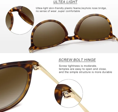 Vista 2 de WOWSUN Polarized Sunglasses for Women Vintage Retro Round Mirrored Lens