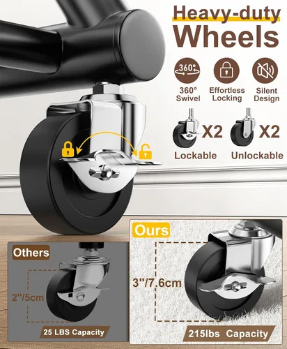 Vista 4 de Perchero resistente que carga 760 libras, perchero de doble nivel para colgar ropa con ruedas, perchero de metal de doble barra de 74 a 81 pulgadas