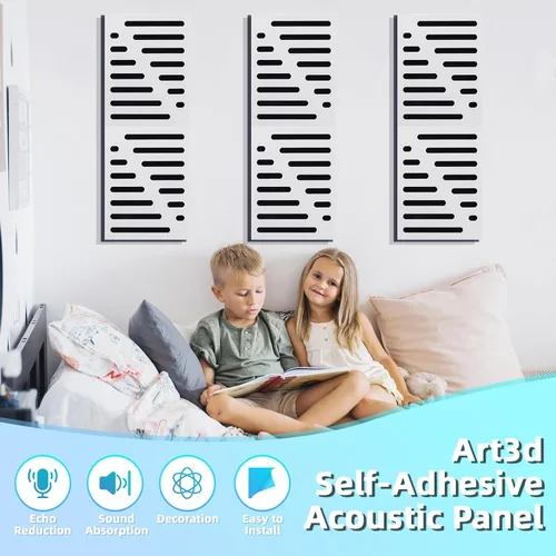 Vista 5 de Art3d Paquete de 6 paneles acústicos autoadhesivos insonorizados para pared, diseño de rayas de 16 x 12 pulgadas, bloque de ruido con poliéster