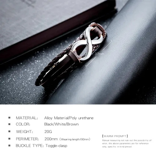 Vista 3 de Pulsera de cuero unisex con infinito amor simbólico de múltiples capas trenzadas