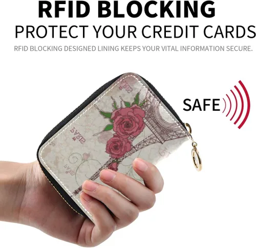 Vista 2 de MOYYO Funda de cuero con cremallera para tarjetas de crédito RFID para mujeres y niñas