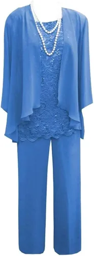 Vista 2 de 3 Pieces Mother of The Bride Dresses Pant Suitswith Jackets Lace Formal Wedding Guest Dress for Women