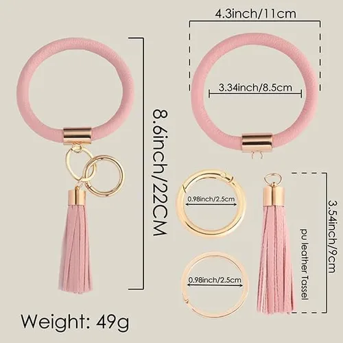 Vista 2 de Coolcos Llavero de piel, círculo grande con borla, para muñeca, brazalete, regalo para mujer