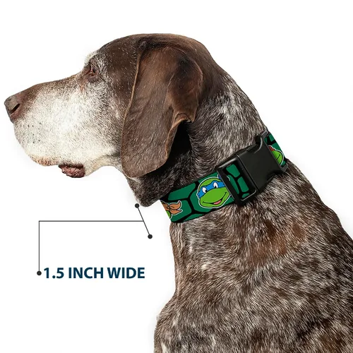 Vista 7 de Buckle-Down Classic Tmnt Turtle Faces Black/Green Turtle Shell Clip Collar, pequeño/9-15 pulgadas, multicolor