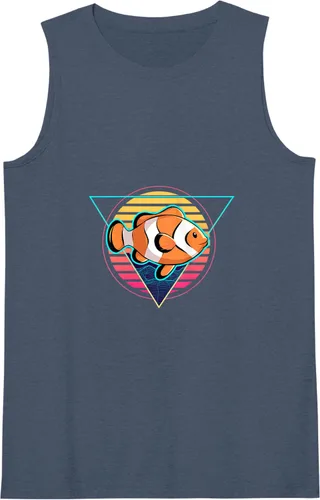 Vista 4 de Clown Fish Futuristic Synthwave Vaporwave Aquarium Clown Tank Top Negro