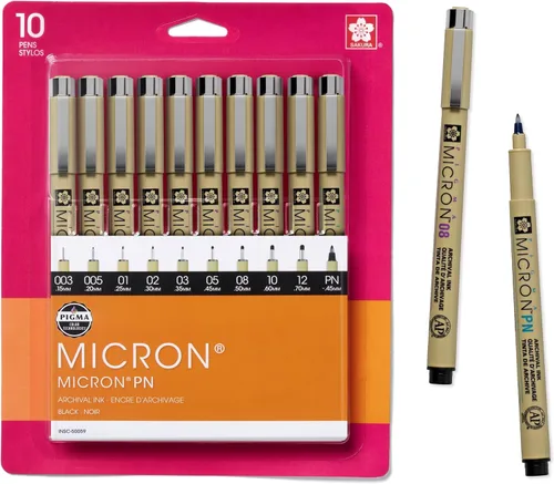 Vista 9 de Sakura Pigma Micron - Bolígrafos de punta fina - Tinta negra archivística - Bolígrafos para escritura, dibujo o diario - Tamaños de punta surtidos
