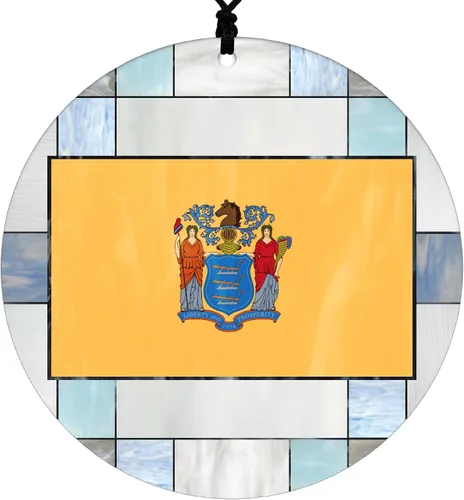 Vista 48 de Adorno navideño de Alabama – Efecto de diseño de vitrales de imitación con bandera estatal – Decoración de disco acrílico colgante 2026 para árbol