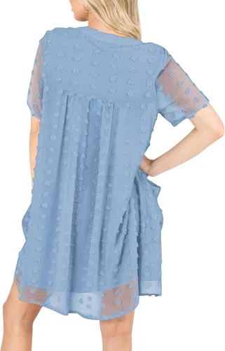 Vista 3 de MIHOLL - Minivestido de verano, holgado, mangas cortas con volados y cuello en V para mujer
