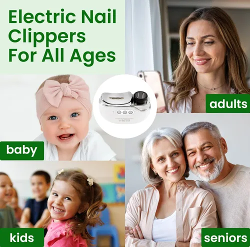 Vista 8 de Cortauñas eléctrico 3 en 1 mejorado con colector y luz LED, cortaúñas eléctrico automático para mujeres y hombres, lima de uñas para bebés, niños