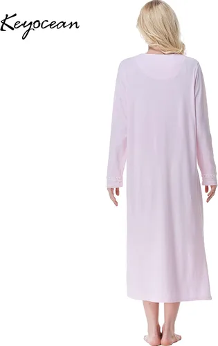 Vista 2 de Keyocean. - Camisón largo para mujer, de algodón, suave, ligero, ropa de dormir y de descanso para el verano.