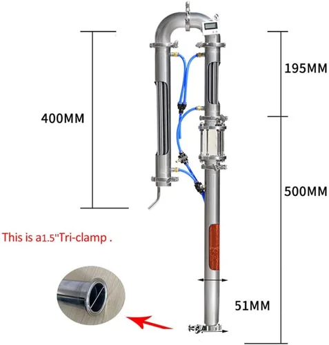 Vista 3 de Nueva torre de destilación tubular con mirilla de vidrio de malla de cobre equipo de elaboración de cerveza doméstica moonshine destiler (1.5'')