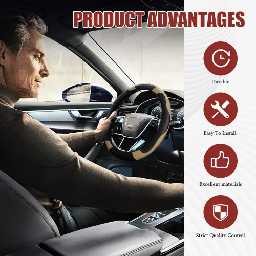 Vista 6 de Funda para Volante de Automóvil, Protector de Volante, Universal 14.5-15 Pulgadas Cuero de Microfibra Transpirable Fundas para Volante de Auto
