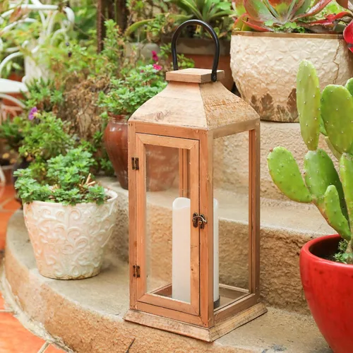 Vista 8 de Bdor Paquete de 2 faroles de madera para exteriores de 22.5 pulgadas para porche, solo farol Cristal templado, puerta delantera, farol decorativo