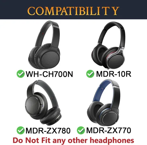 Vista 2 de SOULWIT Almohadillas para auriculares Sony WH-CH700N/MDR-ZX780/MDR-ZX770/MDR-10R, piel de proteína suave, espuma de alta densidad, color negro