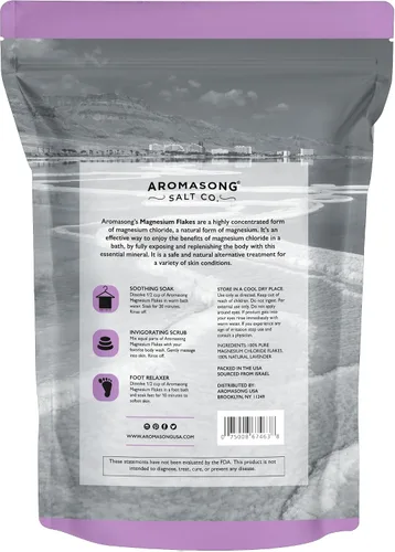 Vista 8 de Aromasong Copos de baño de magnesio RAW con lavanda 100% natural, 14 onzas. Sales orgánicas relajantes musculares Mg cloruro, sal mineral remojada.