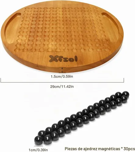 Vista 6 de Juego de ajedrez magnético, juego de mesa de madera dura de doble cara con 30 bolas magnéticas, desarrolla inteligencia, ejercicio cerebral