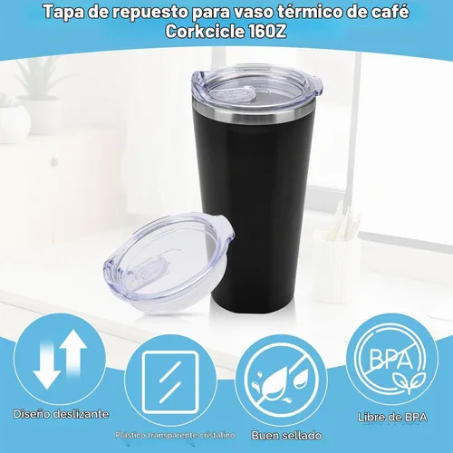 Vista 3 de Tapa de repuesto de 16 onzas para vaso Corkcicle, doble sellado a prueba de derrames, parte superior de repuesto compatible con taza de café de 1
