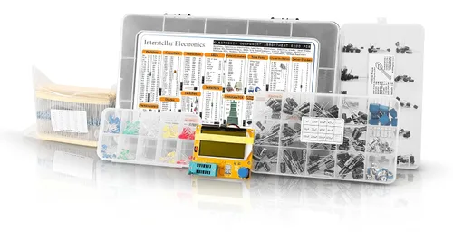 Vista 7 de Surtido de componentes electrónicos, Resistencias, Condensadores, Inductores, Diodos, Transistores, Potenciómetro, IC, LED, PCB, Probador LCR, 2200