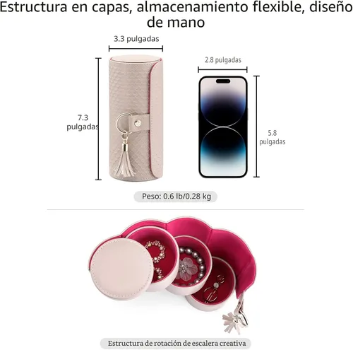 Vista 3 de Vlando Viaggio - Joyero pequeño, caja de almacenamiento para accesorios de viaje A. gris y rojo