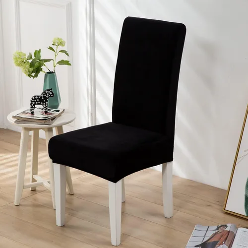 Vista 2 de Juego de 2 fundas de terciopelo suave para sillas de comedor, fundas elásticas de terciopelo para sillas, color negro