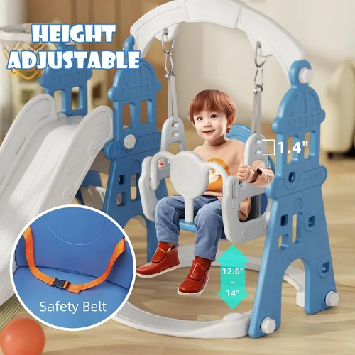 Vista 2 de XJD - Juego de tobogán y columpio 5 en 1 para niños pequeños, tobogán para niños de 1 año en adelante, juego de exterior para niños pequeños con aro