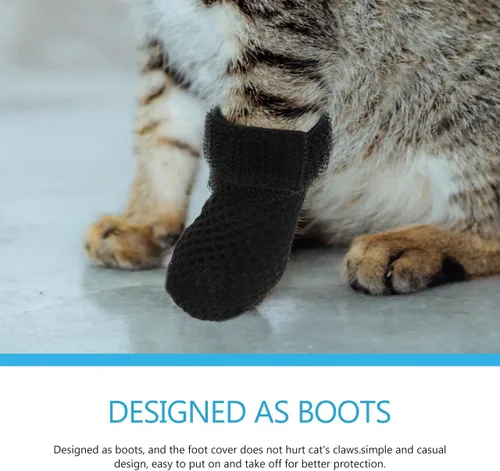 Vista 7 de Ipetboom Tapas de garra de gato, paquete de 4 fundas ajustables para pies de gato, protectores de patas, zapatos para alimentación, medicamentos