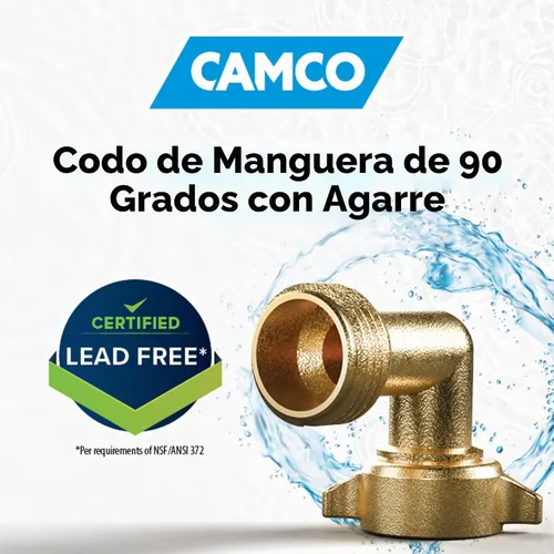 Vista 5 de Camco 22507 - Codo de manguera de 90 grados para RV — Construcción de latón macizo — Certificado libre de plomo — Cuenta con conveniente conector