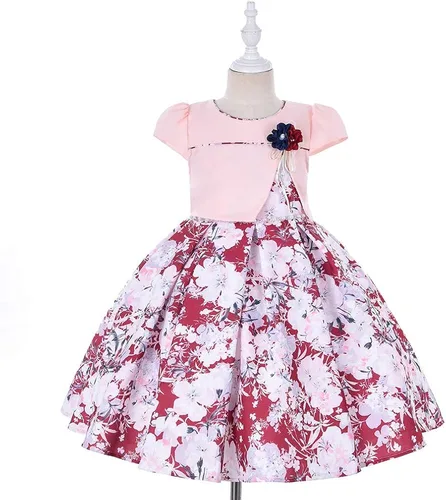 Vista 3 de Cosplay Life Elegante vestido de flores brillantes para niñas, jóvenes adultos, a la moda, con lazo, flores, fiestas de niños, festivales de 5 a 9