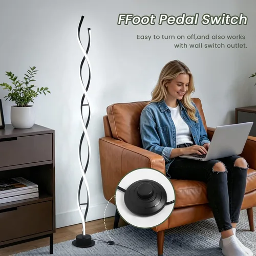 Vista 3 de ADISUN Lámpara de pie moderna de 31 W, lámpara de pie LED en espiral para sala de estar, lámpara de pie regulable de 3 colores con control remoto