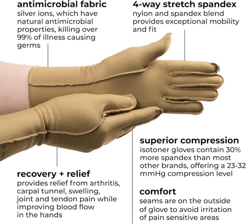 Vista 3 de Guantes terapéuticos de compresión isotoner, con dedos completos, unisex