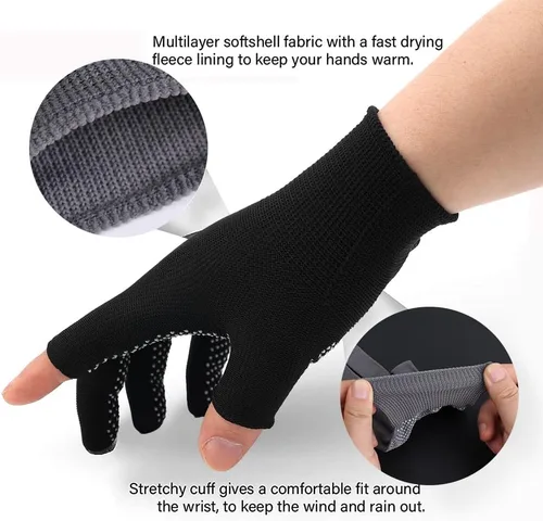 Vista 4 de 3 pares de guantes de trabajo sin dedos para hombres y mujeres, guantes de trabajo sin dedos para construcción, nailon, fitness, ciclismo, Gris