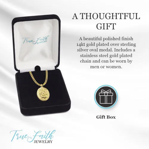 Vista 5 de TrueFaithJewelry Medalla de San Miguel Arcángel Reza por Nosotros, 1 pulgada Oro