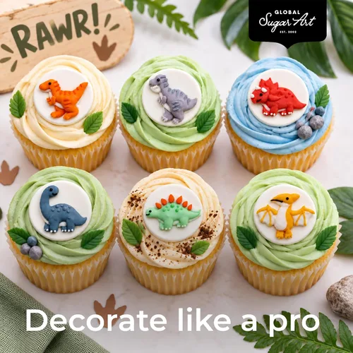 Vista 8 de Global Sugar Art Dinosaur Edible Cake Decorations, 18 Count Royal Icing Dinosaurs