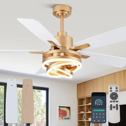 Vista 9 de Ventilador de techo moderno negro de 52 pulgadas con luces