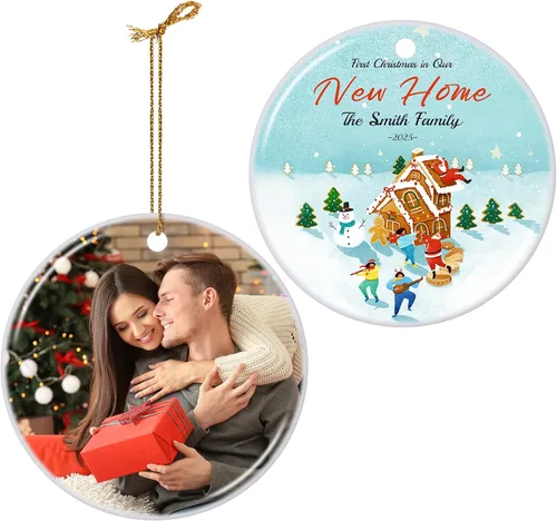Vista 42 de Adornos de Navidad Personalizados 2025 de Cerámica con Imagen y Texto Personalizados, Ornamento Colgante, Decoraciones Personalizadas para Árbol